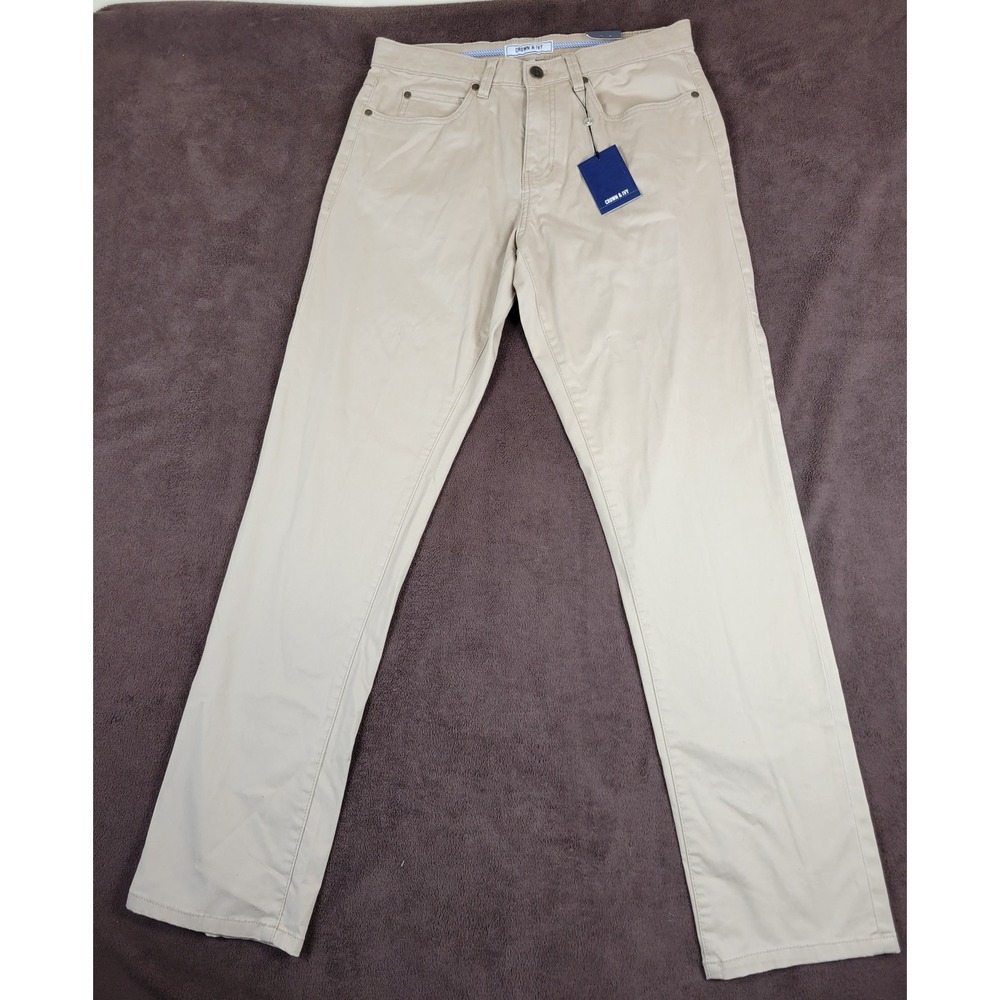 Crown & Ivy Mens NWT Straight Fit Stretch Pants Hetch Khaki 32x32 3370251 Tan